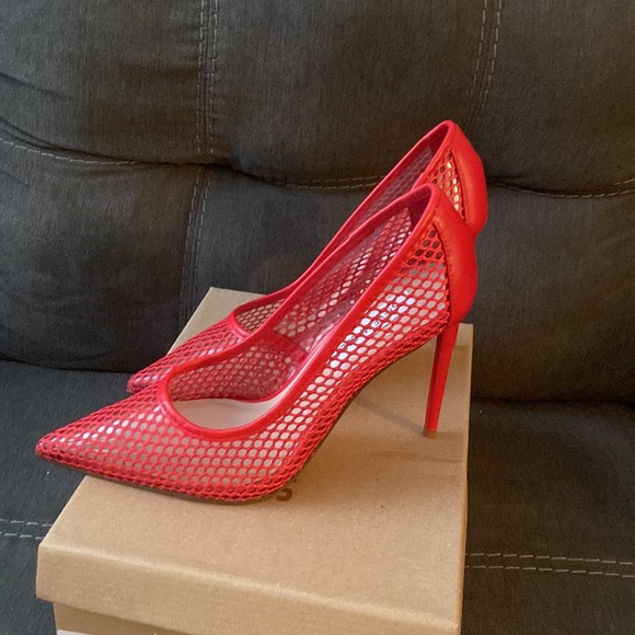 Red fishnet pumps BRAND NEW. NEVER BEEN WORN. - Picture 9 of 11